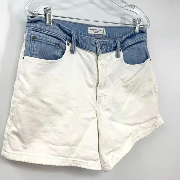 Abercrombie and Fitch The Dad Shorts Denim 10 Blue White High Rise Retro Y2K - Picture 2 of 6